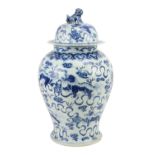 An early large good quality Chinese blue and white baluster shaped Vase and cover, decorated with