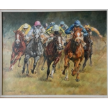 Margaret Barrett, British (XX - XXI) "Disputing the Lead, Racing Shadows," O.O.C., approx. 41cms x