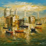 20th / 21st Century Continental School "Busy Harbour Scene, possibly Venice," O.O.C., signed