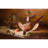 19th Century Continental School Still Life, 'Game Birds, Pheasant and Mallard with Claret Jug and
