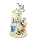 A fine Meissen porcelain Group, representing Music with classical Woman and Cherub with lyre, lute