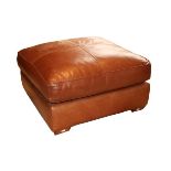 A large square leather cushion top Footstool, covered in tan hide, 76cms (30") square. (1)
