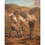 M.G., 19th Century Breton School 'The Potato Diggers,' O.O.C., depicting four farmers in a field