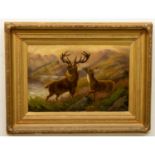 Robert Cleminson (Fl. 1865-1868) ''Stag and Doe by a Highland Lough,'' O.O.C., 20'' x 30''