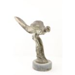 A fine large sculptured white metal Figure, of The Spirit of Ecstasy, indistinctly signed on