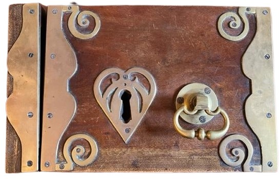 A fine handmade brass mounted mahogany Hall Door Lock, in the Irish George III style with matching