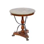 A circular mahogany Occasional Table, in the Regency style with green variegated marble top on a