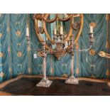 A pair of Adams style silver plated Candlesticks, each with half reeded and fluted column and