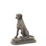 A good bronze Study of a seated hound, 26cms (10"), on a rectangular stepped black marble base. (1)