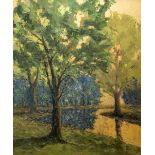 William Jackson (1843-1942) "Reflections," a wooded river landscape, signed and inscribed on verso,