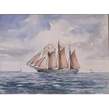 F Dillon, Irish (XX-XXI) "Three Mast Sailing Ship on calm Seas, with Steamer and Lighthouse in