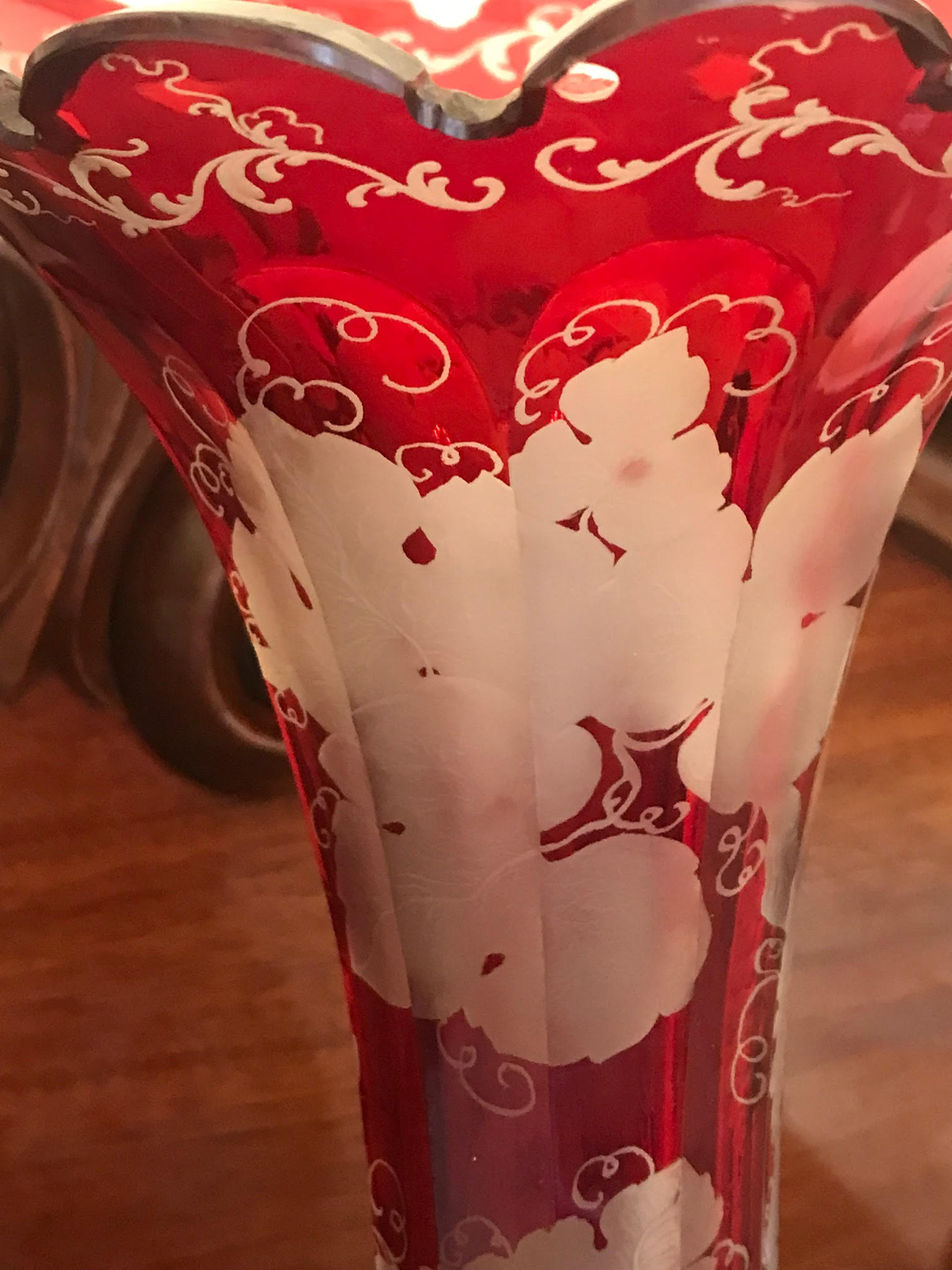 A fine late 19th Century Bohemian ruby glass Vase, etched with deer in woodland scene and - Image 4 of 6