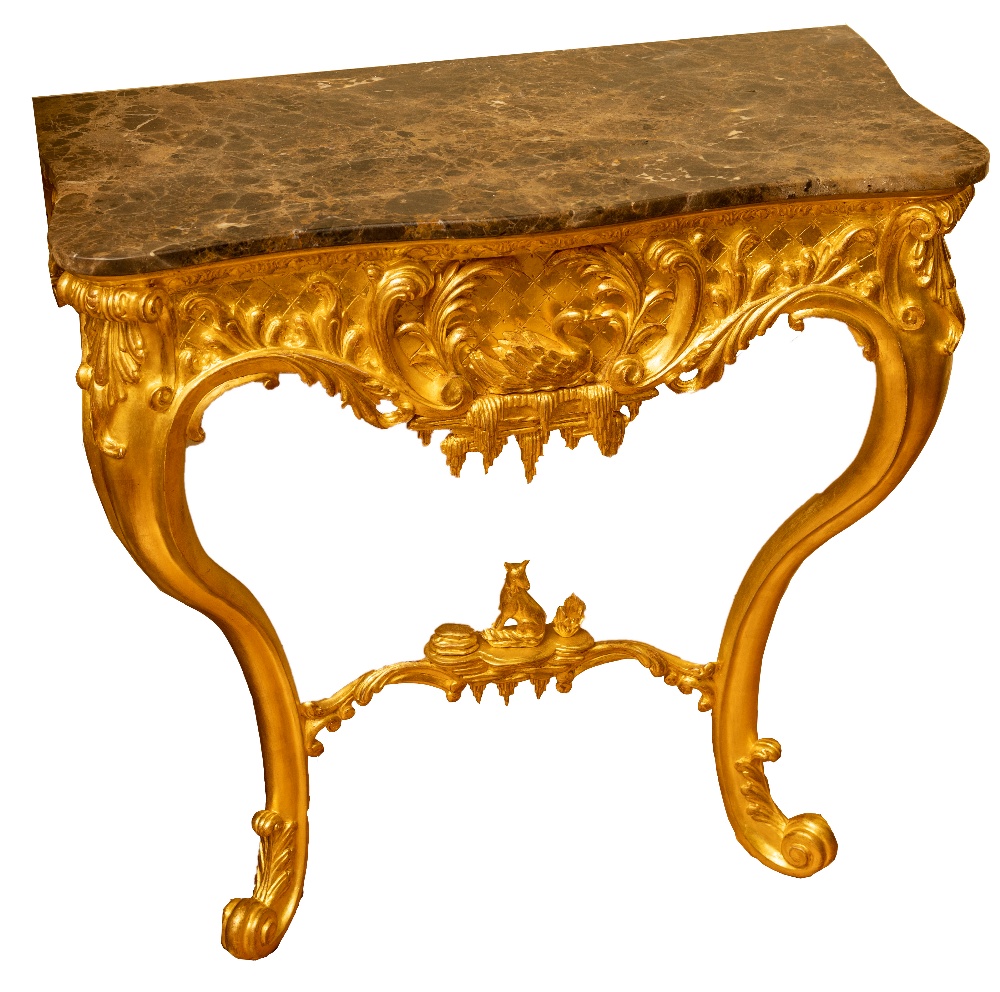 An exceptional pair of finely carved giltwood Console Tables, in the George III - Thomas Chippendale