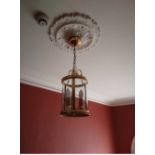 A pair of attractive Georgian style cylindricalÿbrass and glass Ceiling Lights, approx. 56cms (