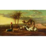 Frederick Goodall, RA (1822-1904) "The Morning Prayer," O.O.C., desert scene with figures and camels