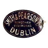 An original enamel Advertising Sign, for "Smith & Pearson Ltd., Newcombe Ironworks, Dublin"