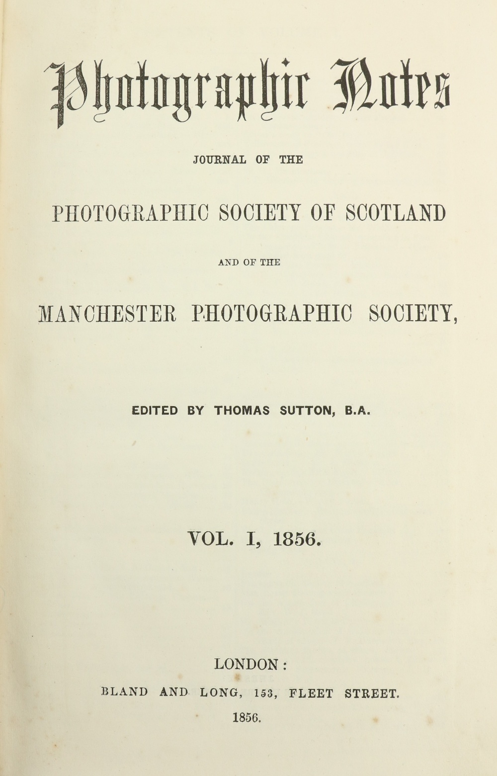 Early Periodical Journal on Photography Sutton (Thomas)editor. Photographic Journal, Journal of