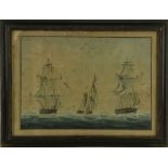 Napoleonic War - Capture of a British Sloop Watercolour: An attractive Drawing depicting the capture