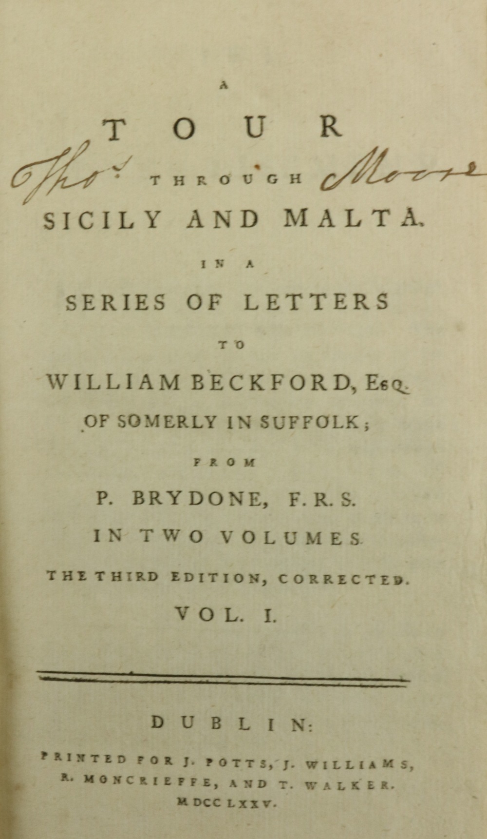 Brydone (P.) A Tour through Sicily and Malta, In a Series of Letters to William Beckford, Esq., of - Image 2 of 11