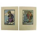 Cuala Press:  [Mary Cottenham Yeats 1869-1947], two attractive hand coloured Prints to include: "The