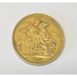 Coin:[Gold] A young Victoria full Sovereign, 1876, after a design by William Wyou, with George and