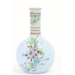 A 19th Century floral decorated turquoise porcelain Bottle Vase, 27cms (10 1/2"). (1)