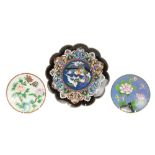 A Meiji period Japanese cloisonné enamel Platter, of circular lobed form, the centre panel with