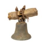 A heavy early 19th Century bronze Yard Bell, with original hanger, 28cms x 30cms (11" x 12"). (1)