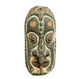 A rare Papua New Guinea polychrome Mask, probably Sepik River, 44cms h x 20cms w (17 1/2" x 8"). (1)