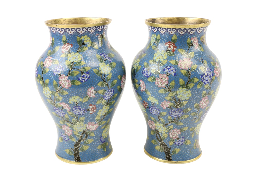 A fine pair of late 19th Century Chinese cloisonné Vases, each of baluster form with gilt neck - Image 2 of 9