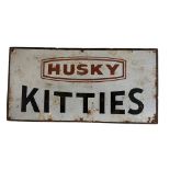 A Vintage enamel Advertisement Sign, "Husky Kitties," approx. 31cms x 61cms; "Shell," approx.
