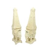 A pair of attractive Staffordshire Peter Weldon creamware Obelisks, decorated with floral garlands