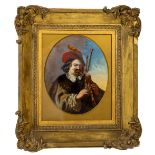 19th Century Continental School "Man playing Bagpipes," O.O.C., 26cms x 20cms (10" x 8"). (1)