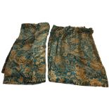 A pair of William Morris design green ground 'Thistle and Floral' pattern lined and inter-lined