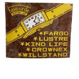 A Vintage enamel Advertisement Sign, for "Favourite Watch Company," (Fargo, Lustre, Kind Life,