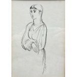 Daniel O'Neill, Irish (1920-1974) "Sketch of a Young Lady," pen and ink, approx. 18cms x 13cms (7" x