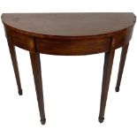 A 19th Century mahogany demi-lune Table, the crossbanded top over a frieze with inlaid shell