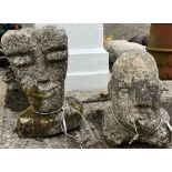 A carved granite Bust, of an old Man, 35cms (14"); and another taller Bust, 43cms (17"). (2)