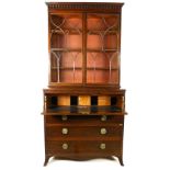 A very good quality inlaid mahogany Secretaire Bookcase, the pediment moulded with a series of