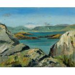 A. Donal Rudd, Scottish (1931-1993) "West of Ireland Scene, with Inlets," O.O.C.,, approx. 41cms x