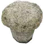 A heavy circular carved granite Staddle Stone, on short octagonal plinth, 56cms h x 50cms d (22" x