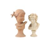 An attractive composition marble Bust of Antinous as Dionysus, 41cms (16"), together with a very