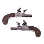 A rare pair of Irish flintlock boxlock Pocket Pistols, by Clarke, Dublin, each with a 4cms (1 1/