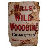 An original white enamel Advertisement Sign, for 'Wills Wild Woodbine Cigarettes,' with red and