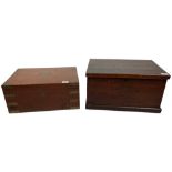 A late 19th Century brass bound mahogany Box, the hinged top enclosing a vacant interior, the