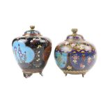 A Japanese cloisonné Jar and cover, Meiji period, the panels decorated with flowers, insects and