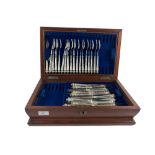 A cased set of 17 ornate silver plated Fruit Knives and Forks, with 18 matching Forks in mahgoany