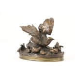 After Alphonse Alexandre Arson (1822-1882) Bronze and gilt bronze Study of a Bird feeding its