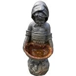 A heavy cast iron Bird Bath, in the form of a young girl holding a basket in both hands and standing