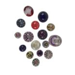 A large Millefiori Inkwell glass Paperweight, 11 other Millefiori Paperweights, various sizes and